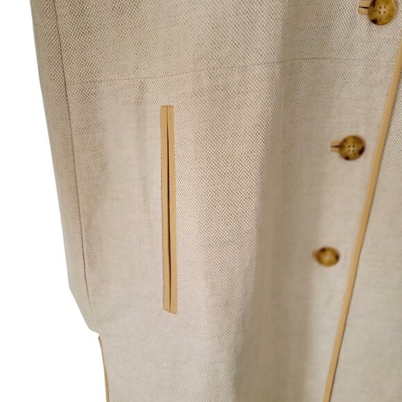 Doncaster Women's Classic Beige Linen Blend Button-Up Coat with Leather Trim -S - Picture 7 of 10